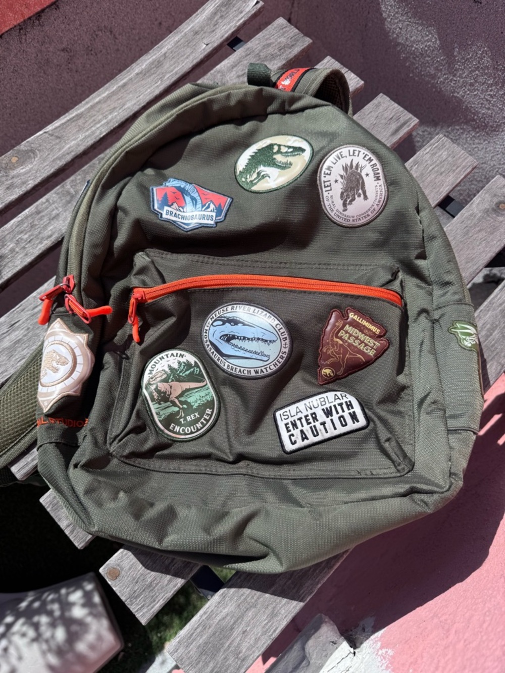 Olive Green Jurassic park Kids Backpack - universal studios